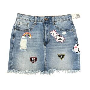 Forever 21 Denim Mini Skirt Distressed Patchwork Size 27